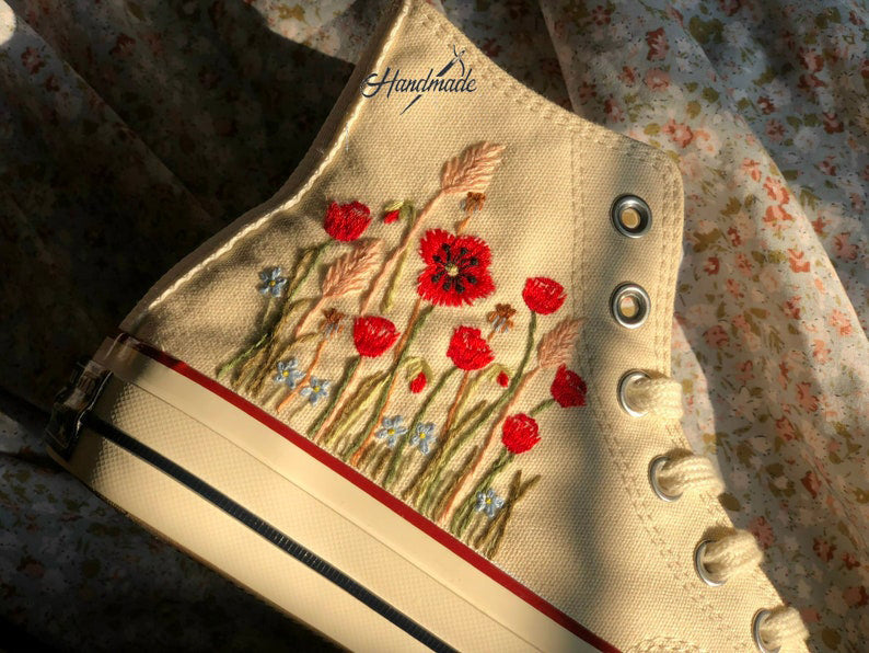 Poppy Meadow Converse Embroidery