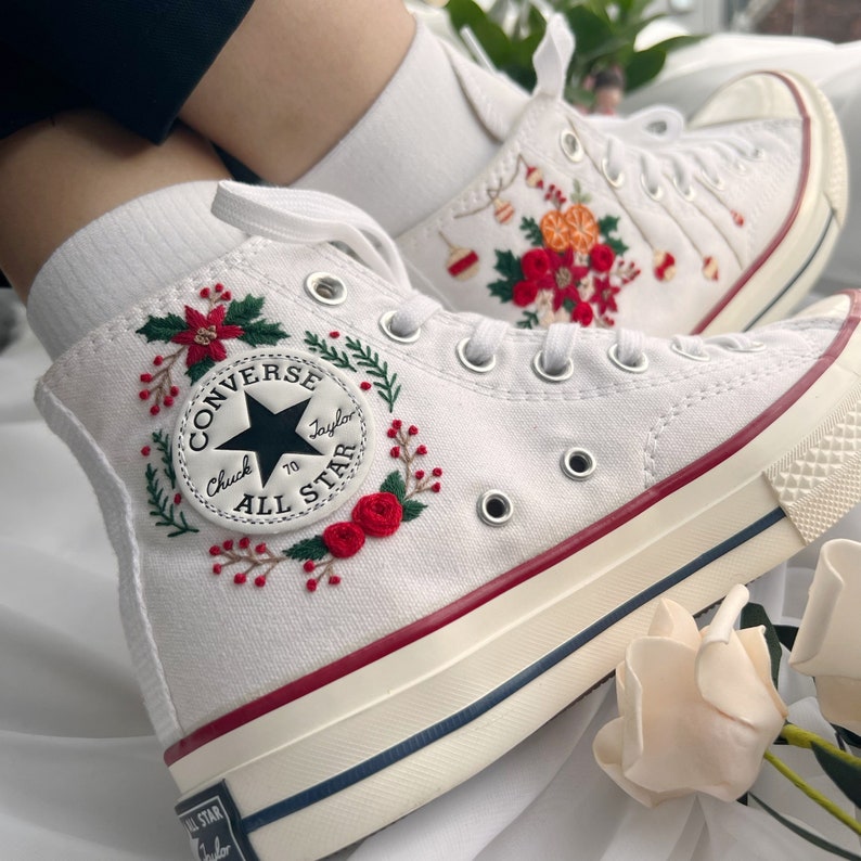 Floral Orange Converse Embroidery