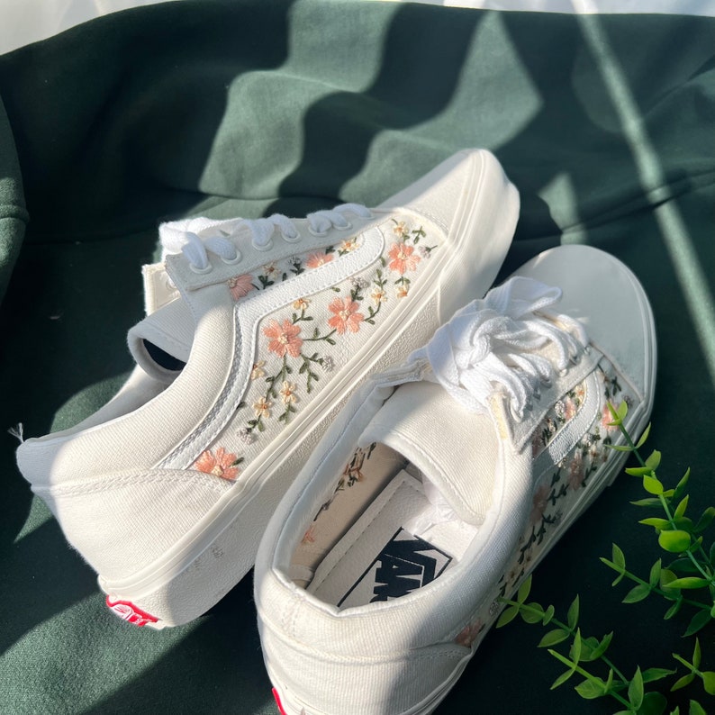 Embroidered Vans Sweet Light Pink Flower Garden