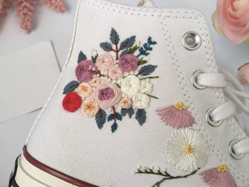 Cosmos Rose Wedding Converse Embroidery