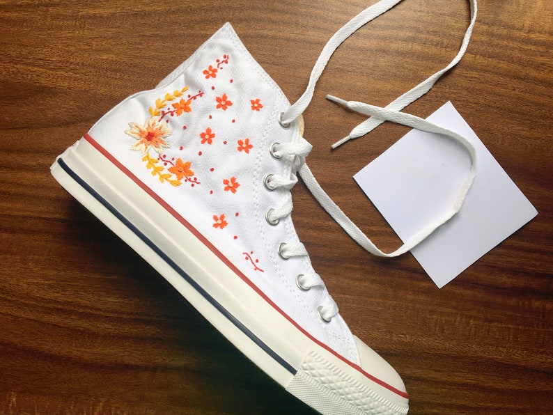 Converse Custom Orange Flower Strip Embroidery