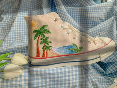 Tropical Beach & Palm Tree Converse Embroidery