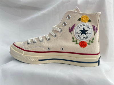 Black Cat & Orange Flowers Converse Embroidery