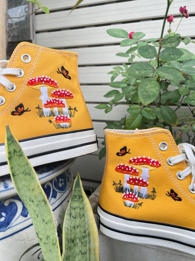 Red Mushroom & Butterfly Converse Embroidery