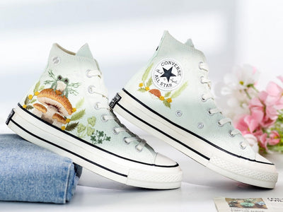 Mushroom and Frog Embroidered Converse Shoes