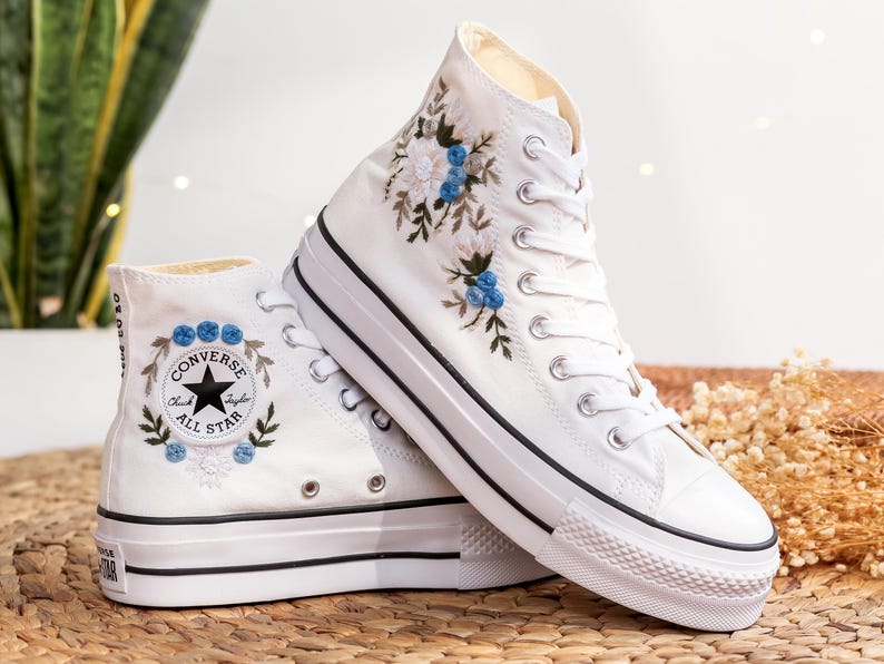 White Dahlia Wedding Converse Embroidery