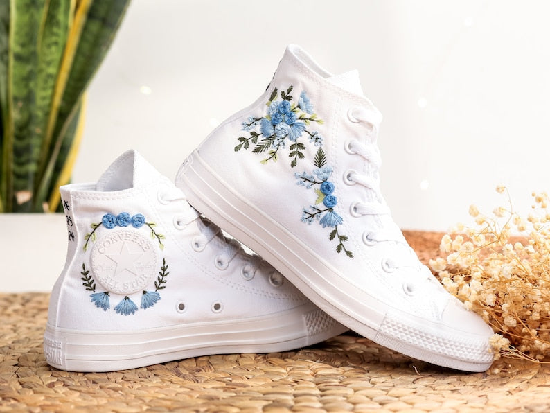 Blue Bridal Flowers Embroidered Sneakers