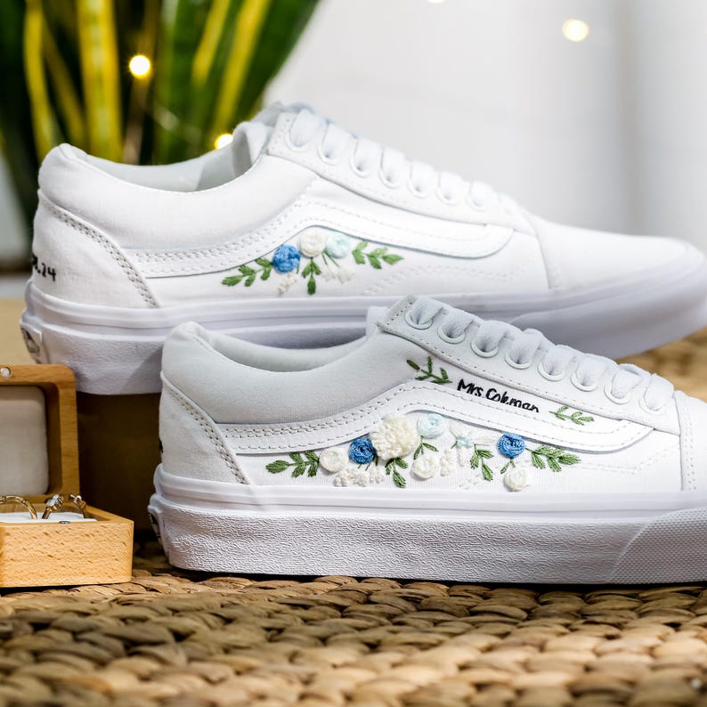 Blue White Rose Wedding Converse Embroidery