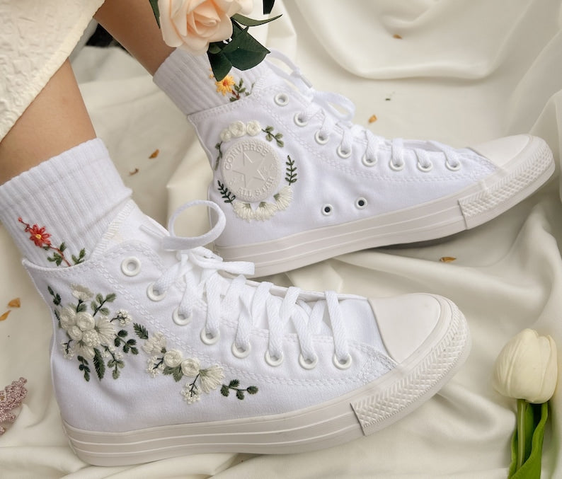 White Roses Wedding Converse Embroidery