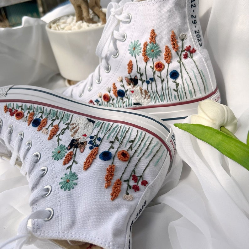Cat and Wildflower Converse Embroidery