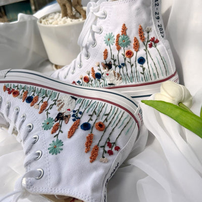 Cat and Wildflower Converse Embroidery