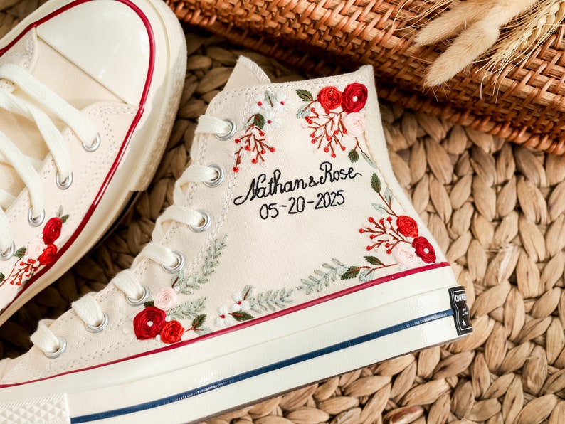 Red and Pink Flower Converse Embroidery