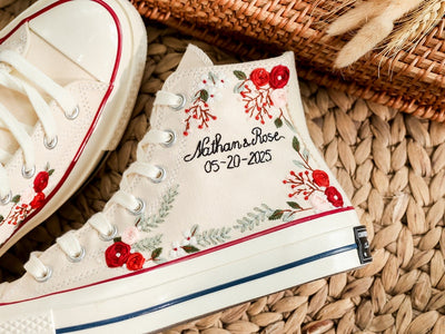 Red and Pink Flower Converse Embroidery