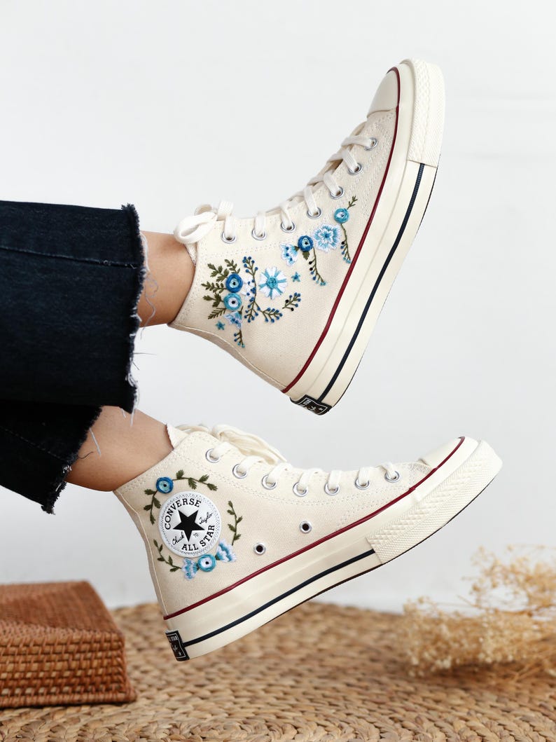Blue Flower Converse Embroidery