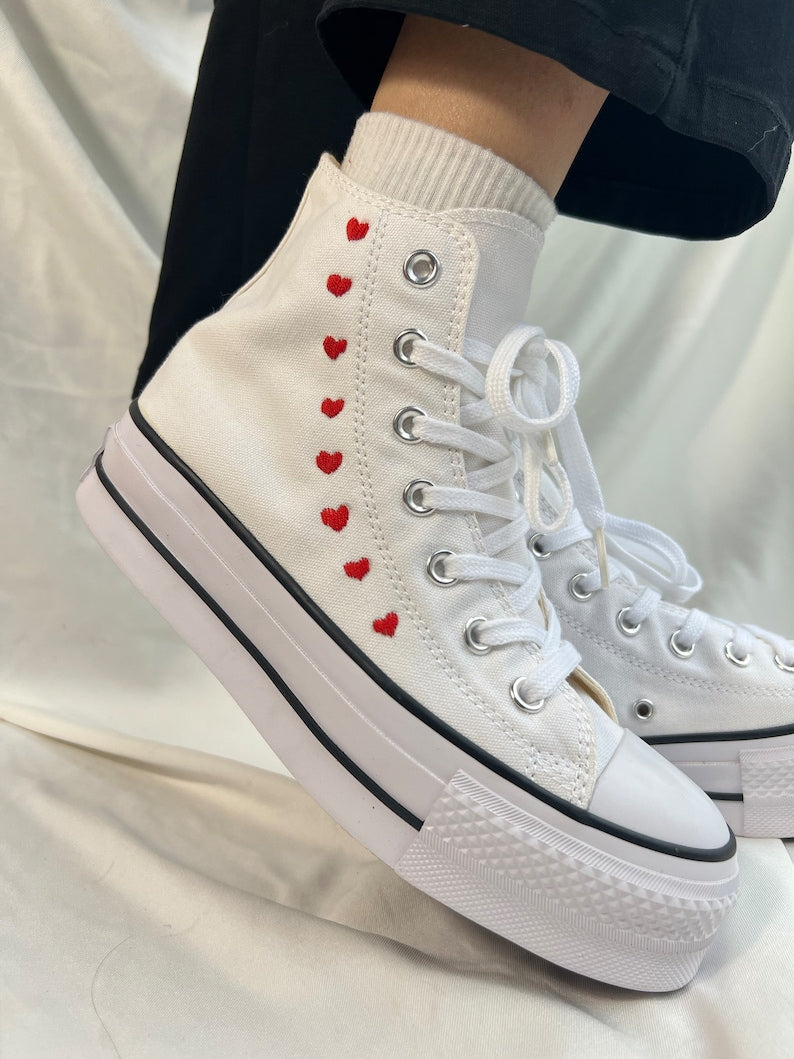Red Hearts Wreath Converse Embroidery