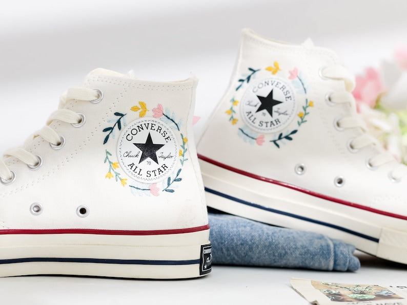 Bridal Flowers Embroidered Converse Shoes