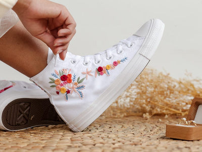Pink Rose Wreath Converse Embroidery