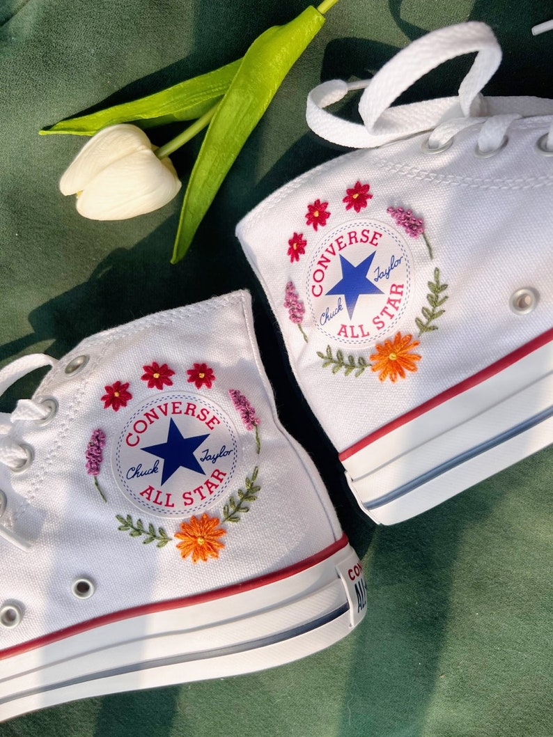 Cat and Wildflowers Converse Embroidery