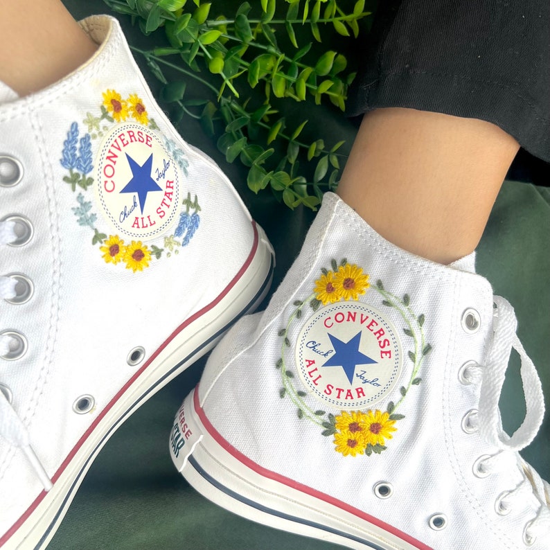 Sunflowers and Blue Flowers Converse Embroidery