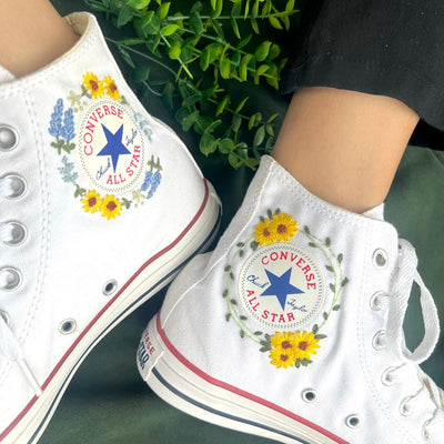 Sunflowers and Blue Flowers Converse Embroidery
