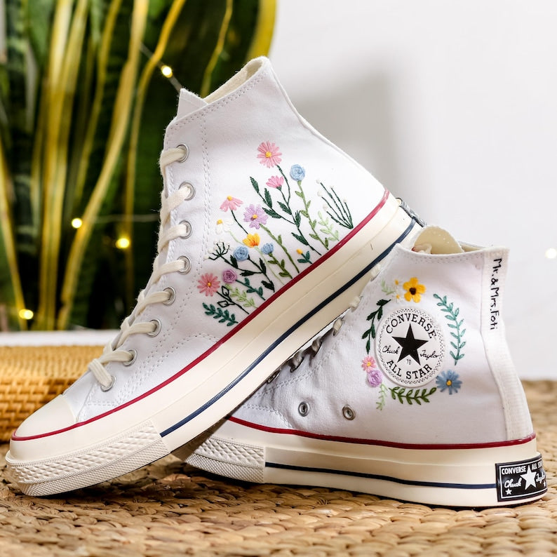 Pastel Wildflower Wedding Converse Embroidery