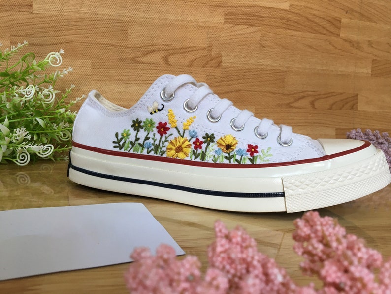 Bee and Wildflower Converse Embroidery
