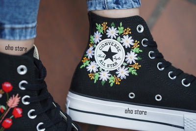 Mushroom and flower embroidered shoes