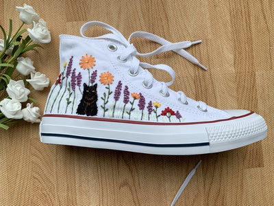 Cat and Flowers Converse Embroidery