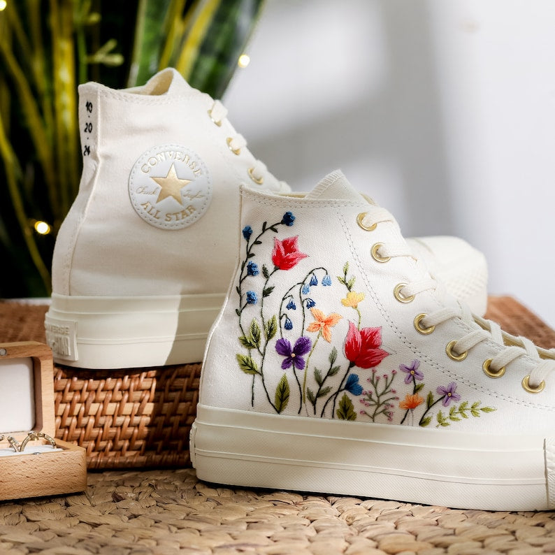 Vibrant Wildflower Wedding Converse Embroidery