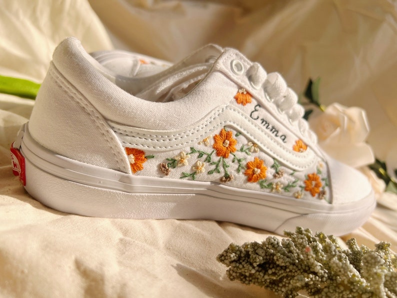 Orange Daisy Garden Converse Embroidery