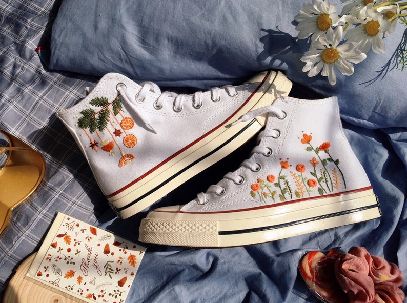 Orange Wildflowers Converse Embroidery