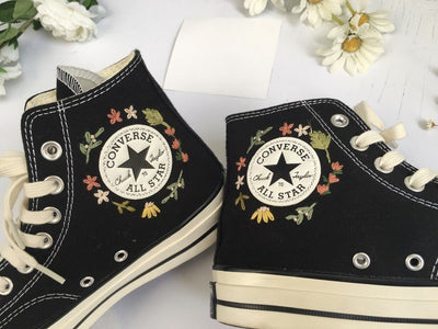 Black Stitch & Sunflower Converse Embroidery