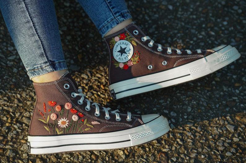 Daisy Poppy Meadow Converse Embroidery