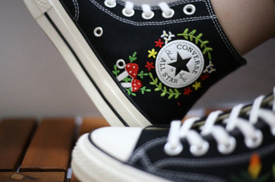 Red Wildflower Mushrooms Converse Embroidery