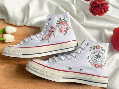 Pink Rose Garland Converse Embroidery