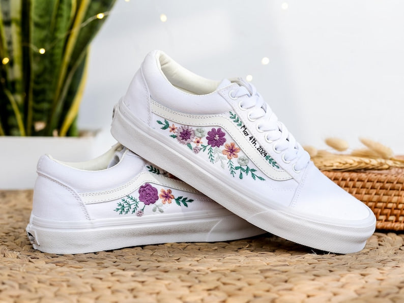 Purple Rose Wedding Converse Embroidery