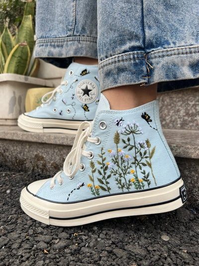 Wildflower, Bee, and Ladybug Converse Embroidery