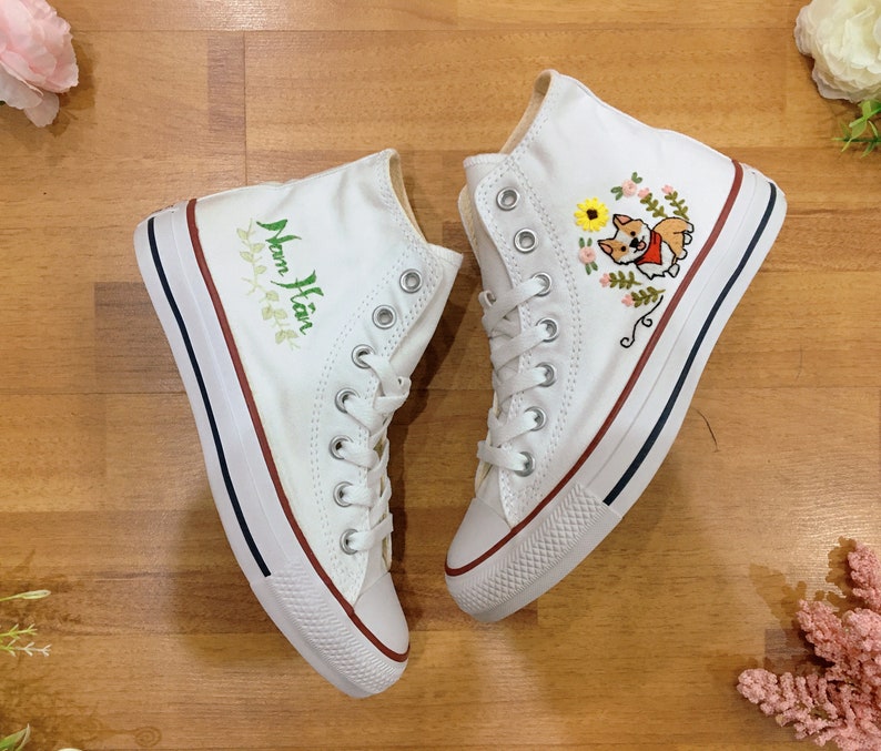 Corgi and Flower Converse Embroidery