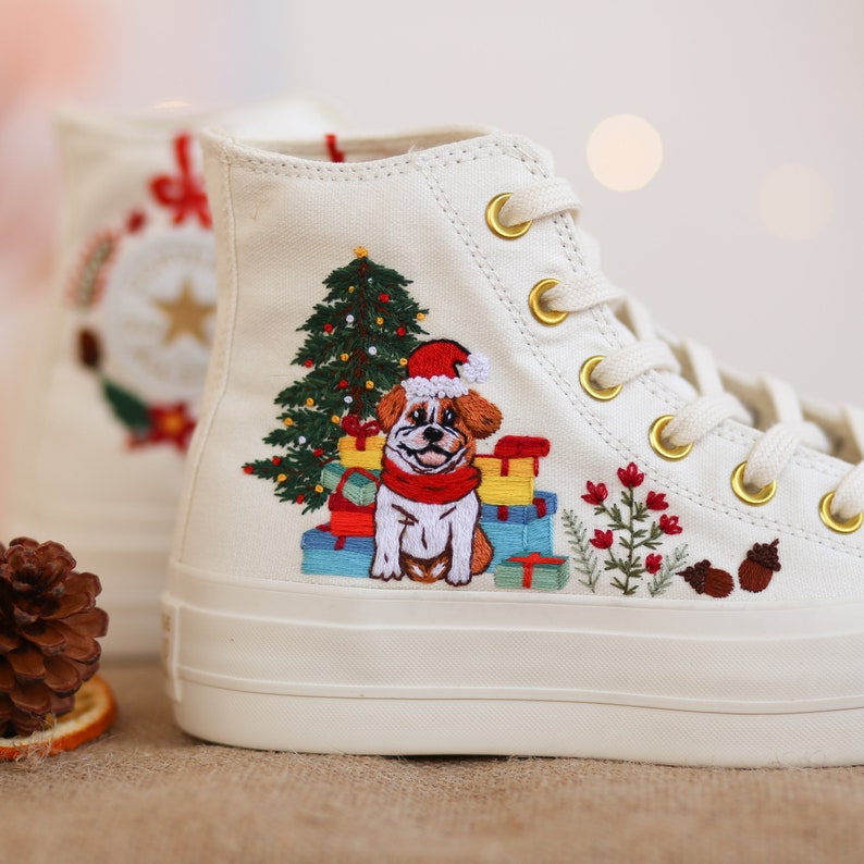 Converse Christmas Sneakers, Dog & Santa Embroidery