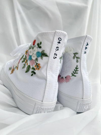 White Rose Fern Bouquet Converse Embroidery