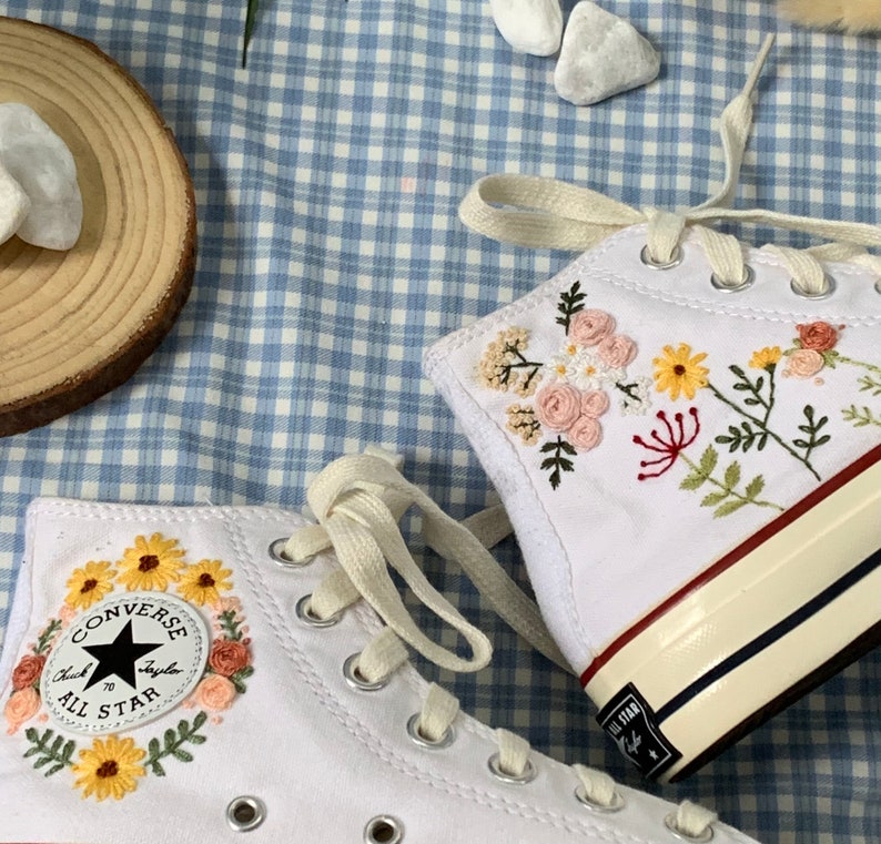 Pink & Yellow Floral Garden Converse Embroidery