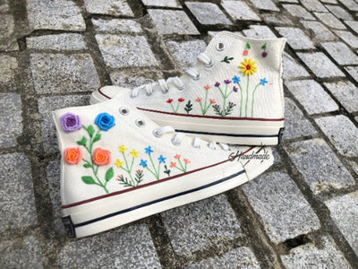 Rainbow Wildflower Roses Converse Embroidery