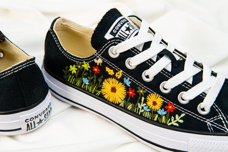Yellow Daisy Field Converse Embroidery