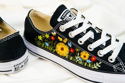 Yellow Daisy Field Converse Embroidery
