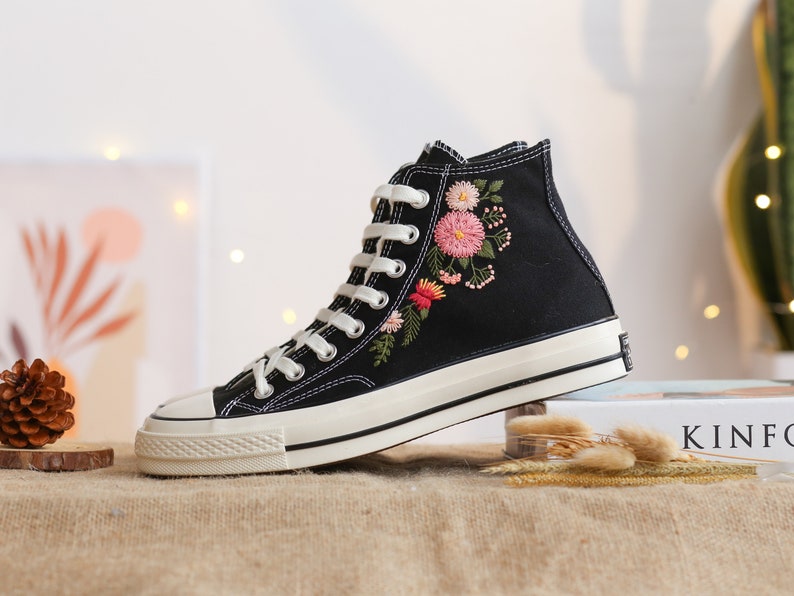 Pink Chrysanthemum Converse Embroidery