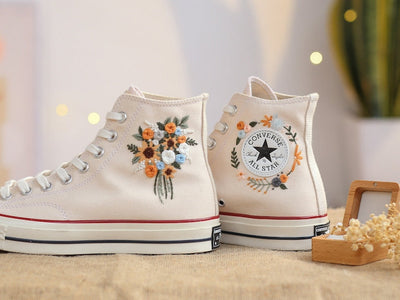 Flowers Embroidered Sneakers for Bride