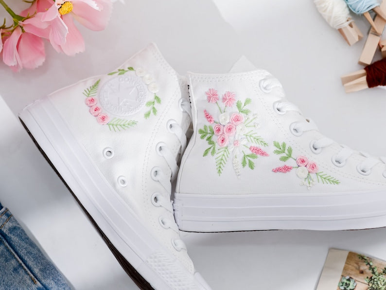 Wedding Flower Embroidered Converse Shoes