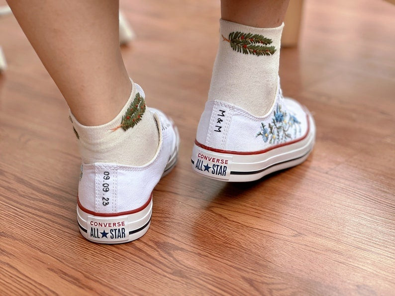 Blue Floral Converse Embroidery
