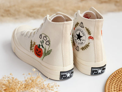 Ghosts and Mushrooms Evil Eye Embroidered Shoes Custom High Tops