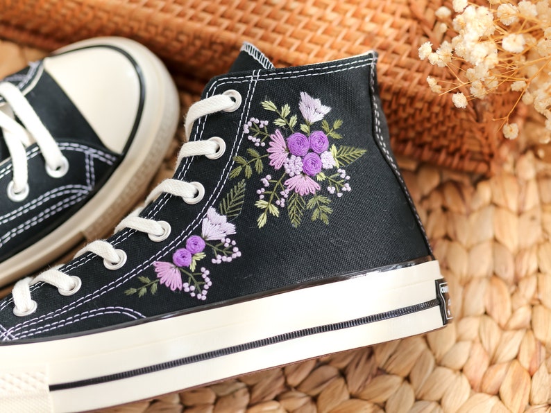 Purple Wildflower Converse Embroidery